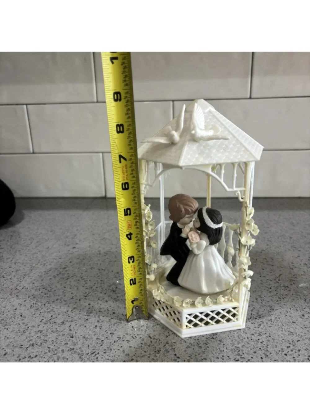 Vintage Cake Topper Cute Bride Broom Arbor Doves White Floral Wedding